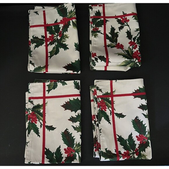 Zina Vasi Christmas Poinsettia Holly Berry Napkins Placemats & Tea Towels Lot - Picture 7 of 15